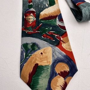 Tabasco Necktie Tie Cowboy Horse Chilli's Multicolor 100% Silk Lot of 2